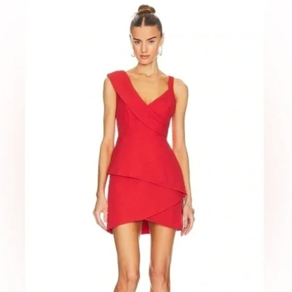 BCBG MaxAzria Red Draped V-Cut Formal Dress